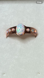 #231B-Hand-Crafted Size 9.5 Copper Ring with a 8x6mm Lab Created Opal w/ Accents