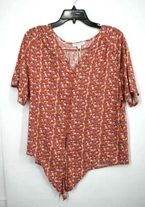 Beach Lunch Lounge Womens Red V-Neck Elbow Sleeves Kada Tie Front Shirt S $48 - Picture 1 of 7