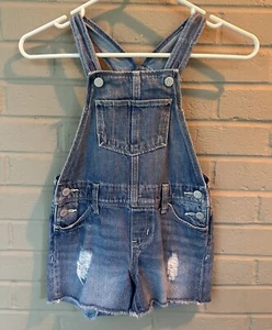 Old Navy Girls Shortalls Small 6/7 Frayed Hem Blue Denim Short Overalls - Picture 1 of 2