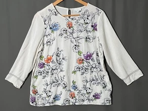 J. Jill Botanical Gardens Embroidered Linen Blend 3/4 Sleeve Blouse M - Picture 1 of 5