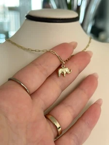 14k Solid Gold Elephant Pendant, Elephant Necklace, Animal Charm 585 Yellow Gold - Picture 1 of 9