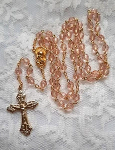La Petit Rose Pink Crystal Rosary in Gold - Picture 1 of 10