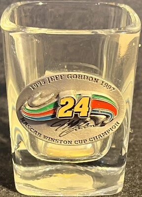 Jeff Gordon 2.5" SHOT GLASS NASCAR Racing Pewter Emblem 1995 1997 Winston Champ - Image 1 of 2
