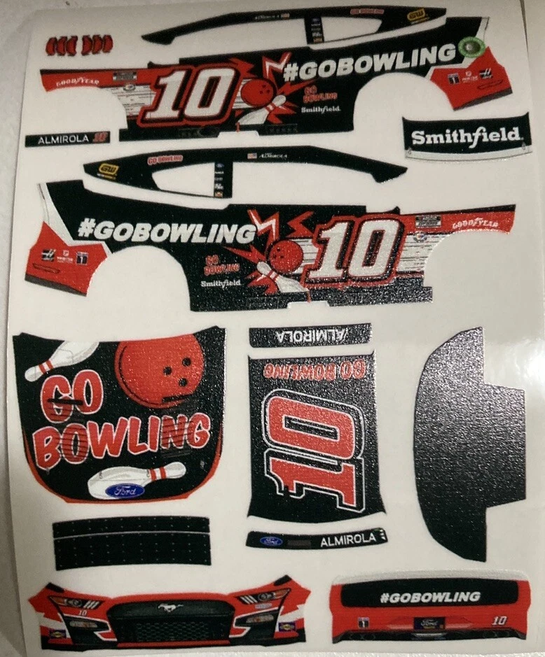 Custom 2023 Aric Almirola #10 GoBowling 1/64 Scale NASCAR Peel & Stick Decals - Image 1 of 1
