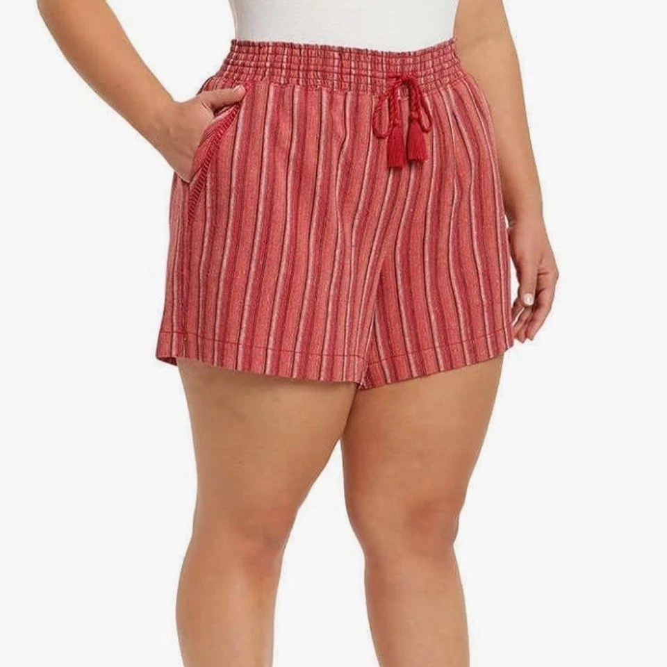 Briggs Women's Linen Blend Summer Shorts with Pockets Drawstring Red Stripe M - Image 1 of 3