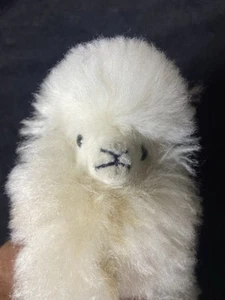 Handmade Real Alpaca Fur Plush White & Brown Llama 7” Soft + Peru Beanie Hat - Picture 1 of 8