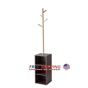 Garderobe Nussbaum mit 4 Haken & 3 Stauraum Cubbies Eingang Organisationslösung - Bild 1 von 2