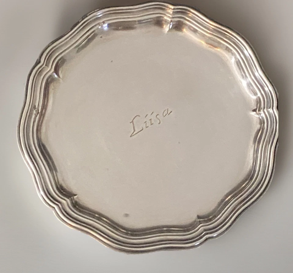 Anillo/plato baratija de plata ALP - Suecia 4 1/4 pulgadas de diámetro grabado Lissi Regal Foto 1 de 4