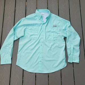 Columbia PFG Button Up Shirt Men's Medium Teal Blue AQUA Fishing MINT! - Picture 1 of 13