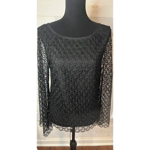 Black Crochet Flowy Top with Bell Sleeves Size Medium The Addison Story - Picture 1 of 12