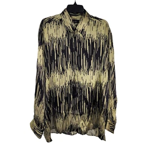 Camisa Genelli Para Hombre Grande Manga Larga 100% Seda Negra Dorada Geométrica Abotonada - Imagen 1 de 10
