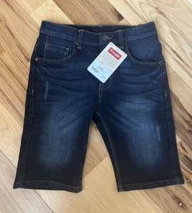 Wrangler Boys 12 Regular Slim Straight Distressed Dark Denim Jean Shorts, NWT - Picture 1 of 13