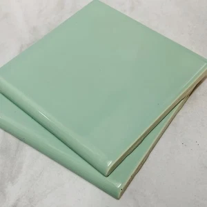 2pc ROUNDED Vtg Spring Green 4.25" Square Bathroom tile American Olean Ceramic - Picture 1 of 21