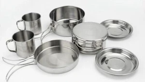 Stainless steel outdoor 8 pcs set camping pan picnic tableware portable cookware - Picture 1 of 7