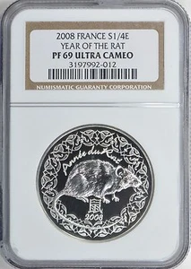 France 2008 Silver 1/4 Euro Year of the Rat NGC Proof-69 UC French Mouse - Picture 1 of 6