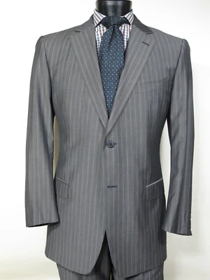 Z Zegna Wool Suit 54R EU, 42R US Taupe Gray Striped 2 Button Flat Front - Image 1 of 4