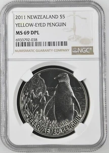 2011 New Zealand Yellow-Eyed Penguin $5 Coin - NGC MS69 DPL TOP POP - F19 - Picture 1 of 2
