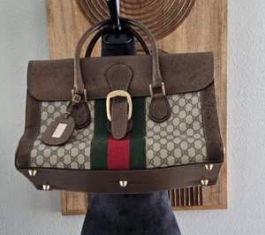 Authentic Monogrammed GUCCI GG Vintage Oversized Purse/Carry On Bag/Mini Luggage - Picture 1 of 13