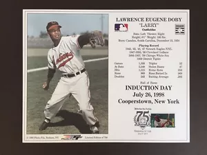 LARRY DOBY INDIANS 8X10 75TH ANNIVERSARY HALL OF FAME INDUCTION DAY CARD - Imagen 1 de 2