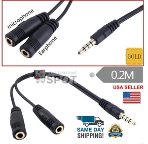6" 1 Male to 2 Female Gold Plated 3.5mm Audio Y Splitter Headphone Cable Black - Picture 1 of 5