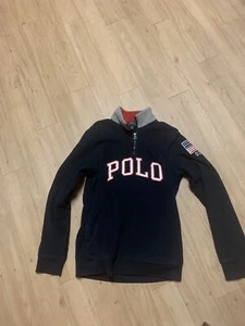 Polo Ralph Lauren 1/2 Zip Spell Out Fleece Pullover W/ Flag Boy's Size XL 18-20 - Picture 1 of 4