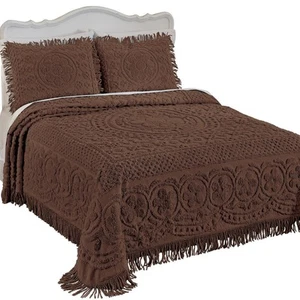 Calista Chenille Lightweight Bedspread with Fringe Border - Picture 1 of 28