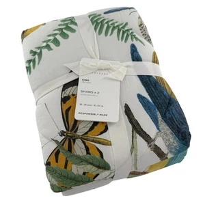 Pottery Barn 2er Set Fauna Vogel Druck Bio Perkal Baumwolle King Shams Neu mit Etikett - Bild 1 von 13