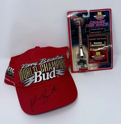 Винтажная красная 1996 NHRA верхний топлива Budweiser Кенни Бернстайн шляпа с автографом + игрушка - Изображение 1 из 4