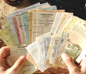 100 Pc Ephemera Pack Junk Journal Books Invoices Reciepts Documents Papers Slips - Picture 1 of 4