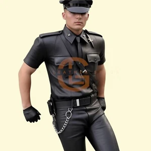 Traje militar de cuero de vaca negro para hombre en traje de cuero de vaca suave genuino - Imagen 1 de 3