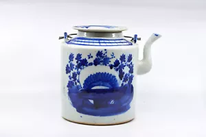 Antique, Chinese, blue and white porcelain teapot, 8 inches tall - Picture 1 of 9