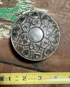 Vintage Small Tricket Silver Color Round Box w/ Red Lining - Picture 1 of 4