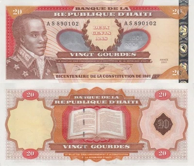 Haiti 20 Gourdes (2001) - Independence Commemorative/Silver Foil p-271Aa.2 UNC - Image 1 of 3