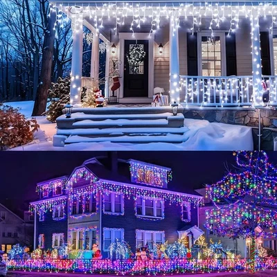 Solar Christmas Fairy Lights LED Icicle Waterfall Chaser Outdoor Xmas Home Decor - Image 1 of 4
