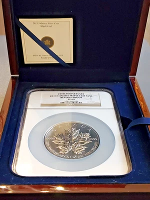 Moneda de plata Canadá 2013 25 aniversario prueba inversa hoja de arce 5 oz certificado de autenticidad y caja Foto 1 de 4