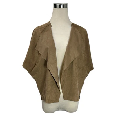 NUEVO CON ETIQUETAS Chaqueta Chico's Mujer Bronceada Imitación Gamuza Drapeada Frontal Cremallera Detalle Talla 1 EE. UU. Pequeña Foto 1 de 4