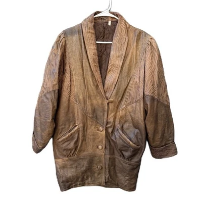 Abrigo Largo de Lujo Vintage Vera Pelle Italiano Cuero Marrón Estampado Animal Cebra Foto 1 de 4