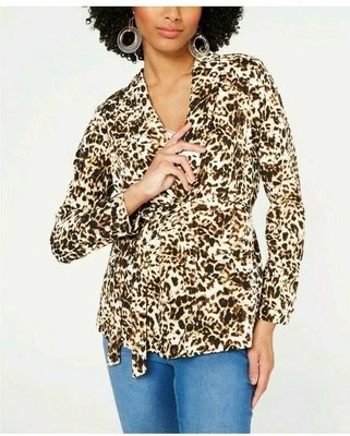 Blazer com estampa de leopardo com cinto Thalia Sodi tamanho G, novo com etiquetas - Imagem 1 de 2