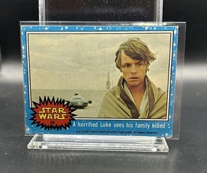 1977 Topps Star Wars #26 Un Luke Skywalker inorridito vede la sua famiglia ucciso Jedi - Foto 1 di 2