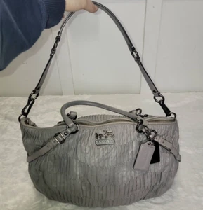 Coach Madison Sophia Bag Gathered Leather Silver/Pearl Grey Satchel - Picture 1 of 15