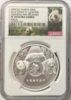 2016 China Silver 1oz Anaheim ANA Official Panda Issue Medal NGC PF-70 UCAM - Image 1 of 4