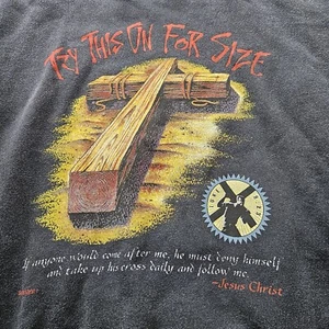 90s VTG JESUS Christ Sweatshirt XL Try This On For Size Black Vintage Cross Read - Picture 1 of 7