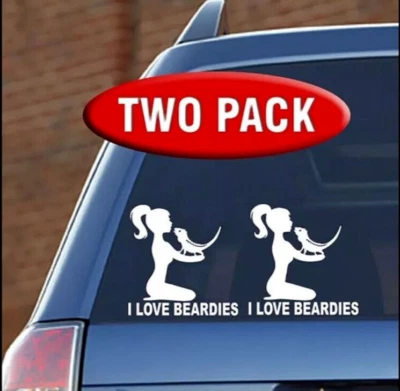 SIGNAGE CAFE I LOVE BEARDIES Female - 2 PK White Vinyl Decal Car Windows Tank Glass Tablet