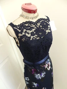 DEBUT Blue Black Floral DRESS Size Aus 8 USA 4 NWT Lace Ribbon Cocktail Sexy - Picture 1 of 6