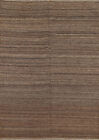 Hand-Woven Brown Kilim Reversible Rug 5x7 Tribal Flat weave Wool Carpet