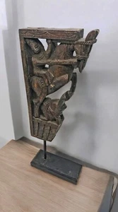 Antique Wooden Horse Avec Rider Sculpture Support Figurine Original Old Fin Main - Picture 1 of 7