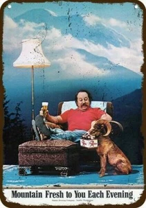 1974 RAINIER BEER 70s Man & Mountain Goat Vnt-Look DECORATIVE REPLICA METAL SIGN - Picture 1 of 1