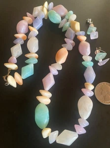 VTG Early 60s Pastel Lucite Plastic Fruit Salad Bead Necklace Earrings Set Retro - Picture 1 of 21
