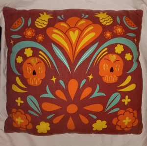 Dia De Los Muertos 16x16 Maroon Calavera Throw Pillow Skull Halloween Orange EUC - Picture 1 of 4