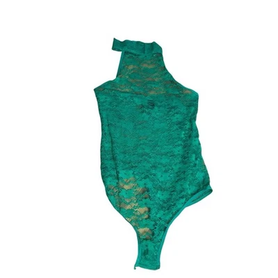 全新带标签 Frederick’s of Hollywood 绿色 Margarita 蕾丝挂脖露背泰迪 — 第 1/4 张图片